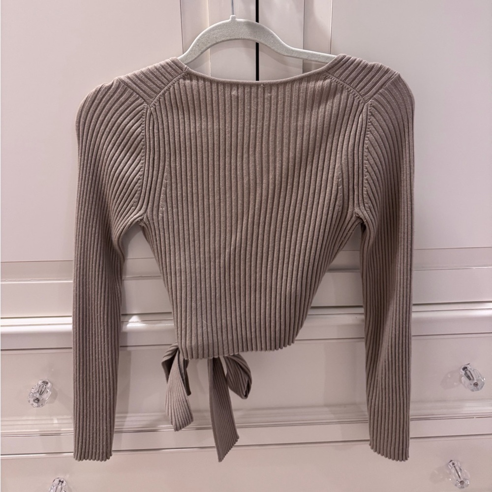 Babaton Tan Ribbed Wrap Sweater - Picture 2 of 2